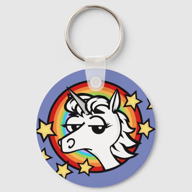 FUNNY CARTOON UNICORN ROUND KEYCHAIN (Front)