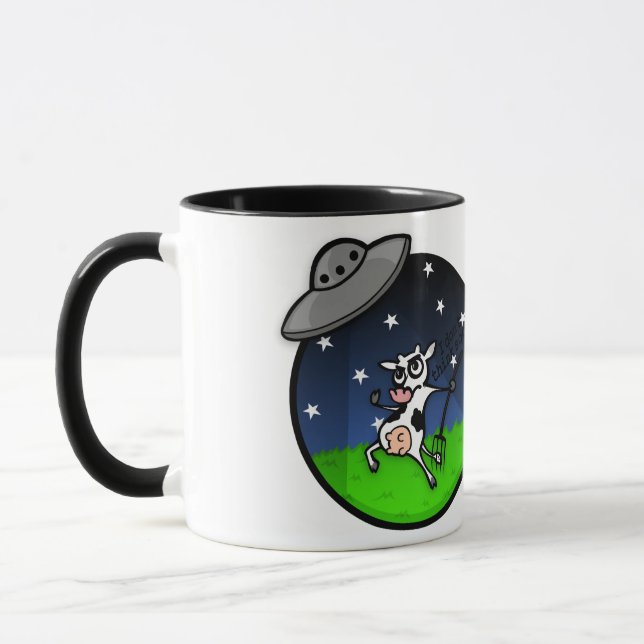 FUNNY CARTOON VACHE ALIEN ABDUCTION RINGER MUG (Gauche)