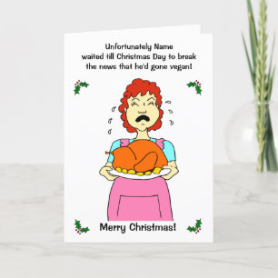 Funny Cartoon Vegan Turkey Mum Christmas Holiday Card