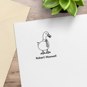 Funny Cartoon White Duck Necktie Custom Name 1x1 Rubber Stamp