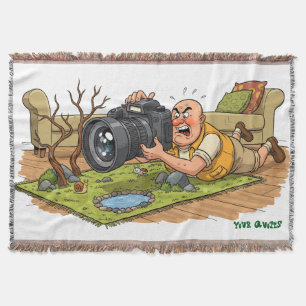 Funny Cartoon Wildlife Photography Scene Throw Blanket