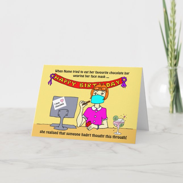 Funny Cartoon Woman Face Mask Chocolate Card (Front)
