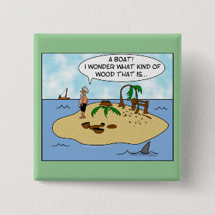 Funny Cartoon Woodturner on Deserted Island 2 Inch Square Button