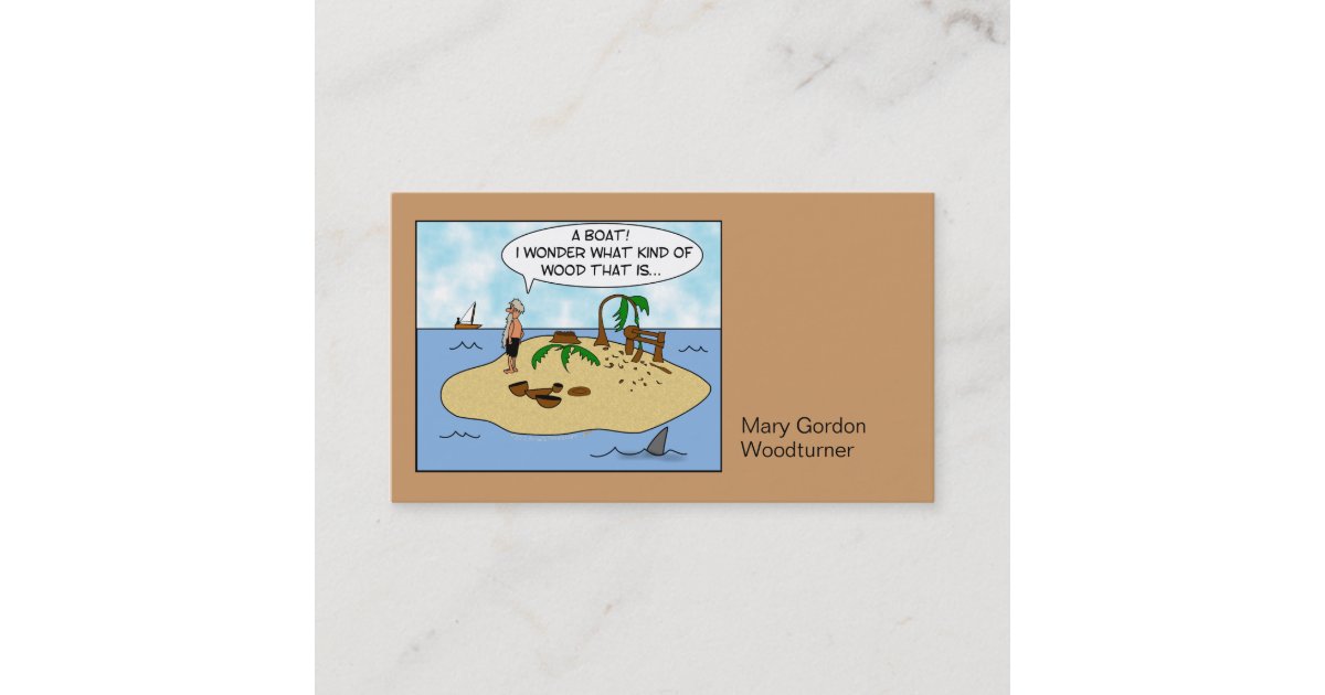 Funny Cartoon Woodturner On Deserted Island Business Card Zazzle 