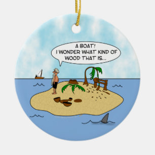 Funny Cartoon Woodturner on Deserted Island Ceramic Ornament