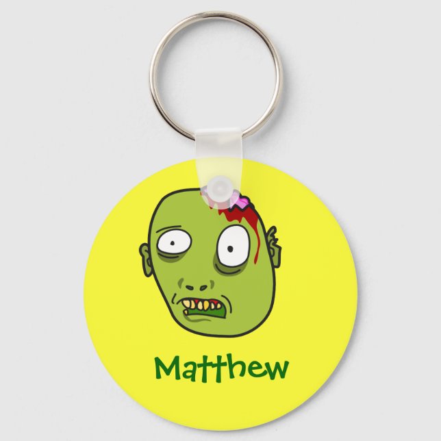 Funny Cartoon Zombie Face Personalized Name Gift Keychain (Front)