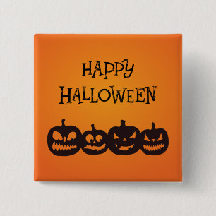 Funny Carved Halloween Pumpkin Quartet 2 Inch Square Button