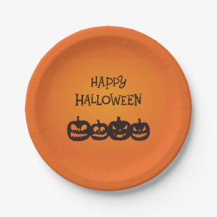 Funny Carved Halloween Pumpkin Quartet Paper Plate