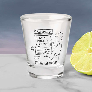 Funny Cash Machine "Say Please" Cartoon on a Shot Glass