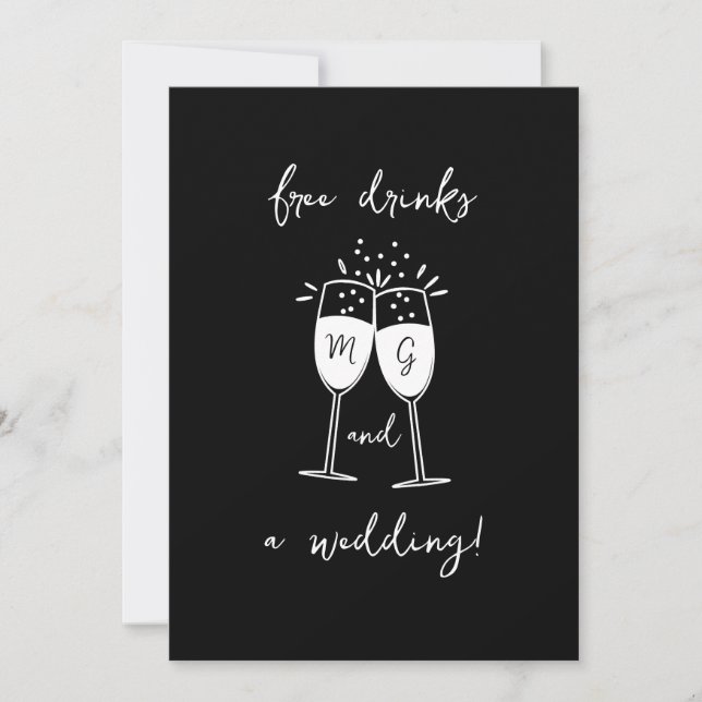 Funny Casual Free Drinks and a Wedding Invitation (Front)