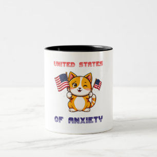 Funny Cat 4th Of July USA American Flag Cat on Two-Tone Coffee Mug