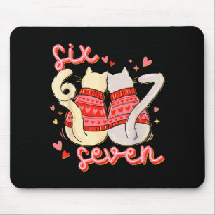 Funny Cat 67 Meme Six Seven Gen Alpha Slang Valent Mouse Pad