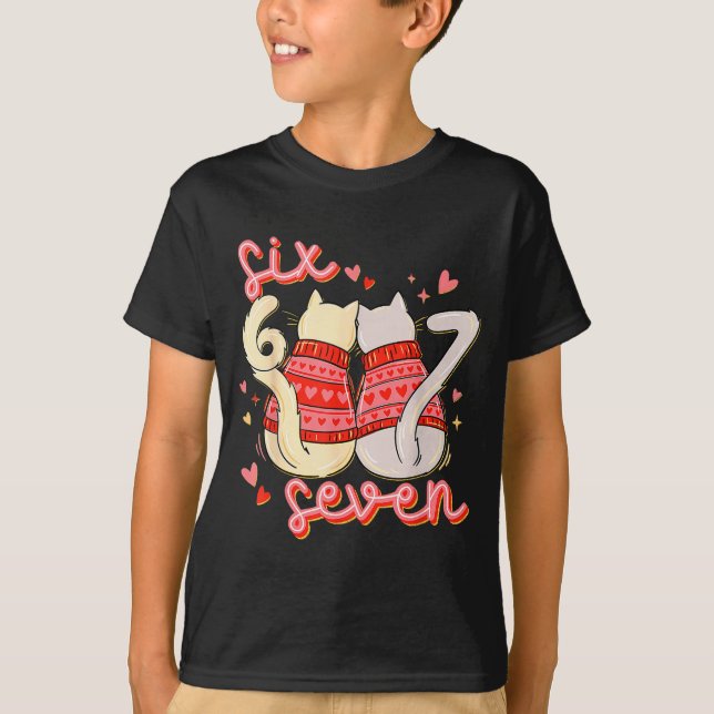 Funny Cat 67 Meme Six Seven Gen Alpha Slang Valent T-Shirt (Front)