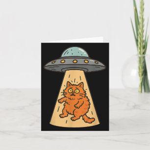 Funny Cat Alien Abduction Ufo Spaceship Kitty Sci Card