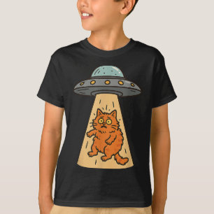 Funny Cat Alien Abduction Ufo Spaceship Kitty Sci  T-Shirt