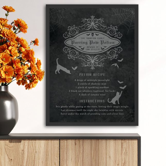 Funny Cat And Bats Potion Recipe Playful Halloween Poster (Creator Uploaded)