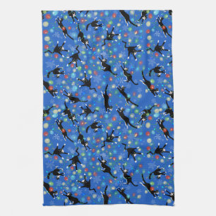 Funny Cat and Christmas lights pattern Kitchen Towel
