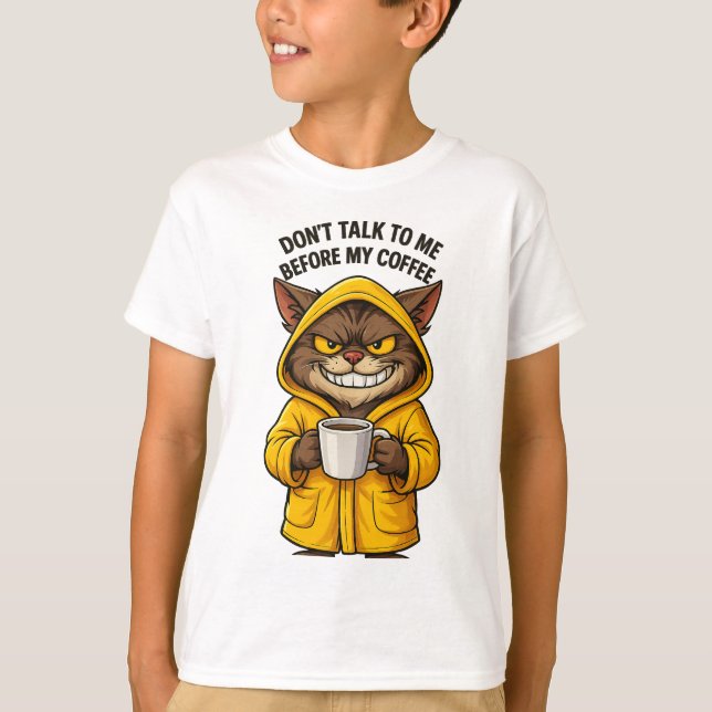 Funny Cat And Coffee T-Shirt (Front)