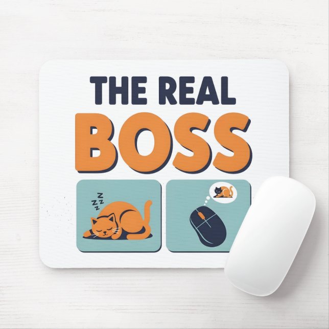 Funny Cat and Computer Mouse Humour Office Pad (With Mouse)
