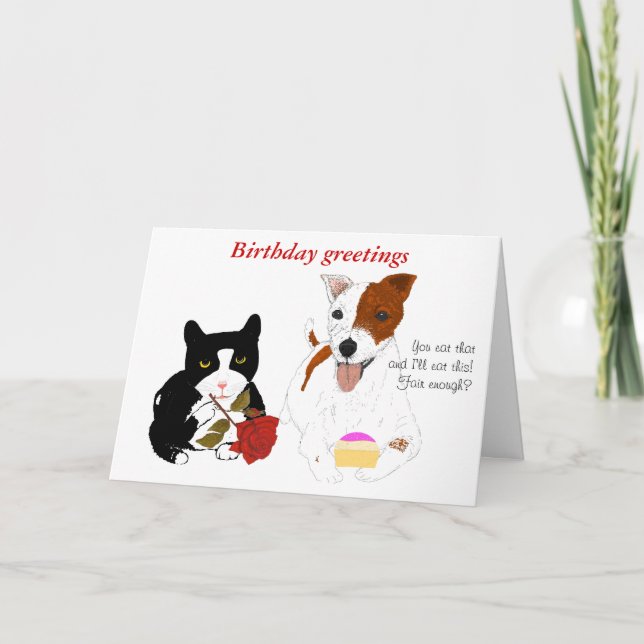 Funny Cat and Dog birthday Card (Front)
