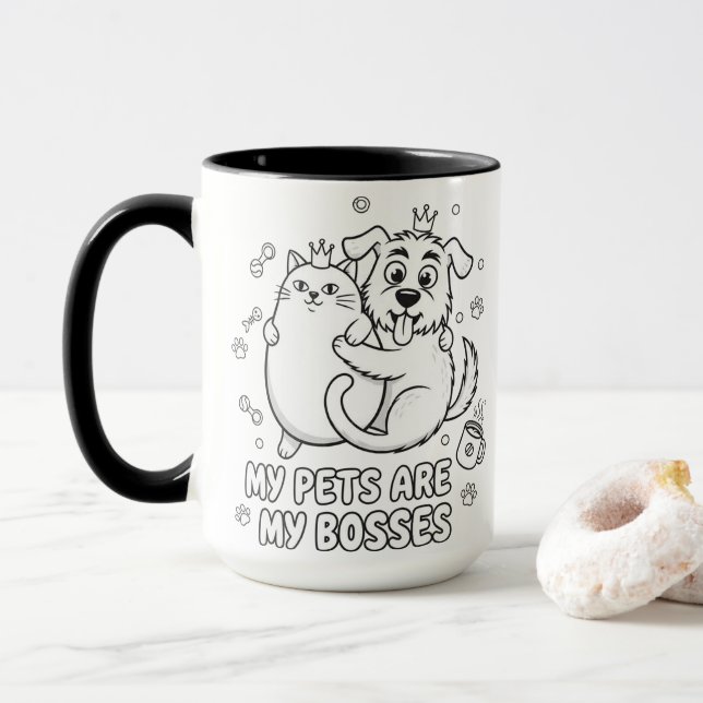 Funny Cat and Dog Mug Gift For Pet Lovers (With Donut)