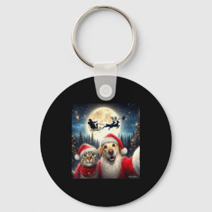 Funny Cat And Dog Selfie With Santa Claus Christma Keychain