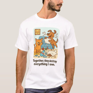Funny Cat and Dog T-Shirt – Together They Destroy 
