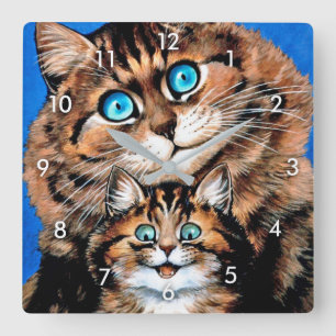 Funny Cat and Kitten, Louis Wain Square Wall Clock