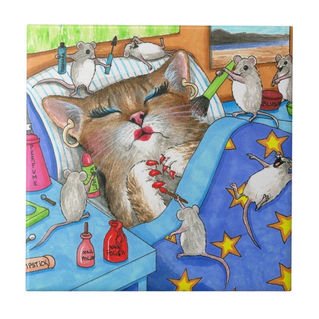 Funny Cat and Mice Make-up 508 Tile (Front)