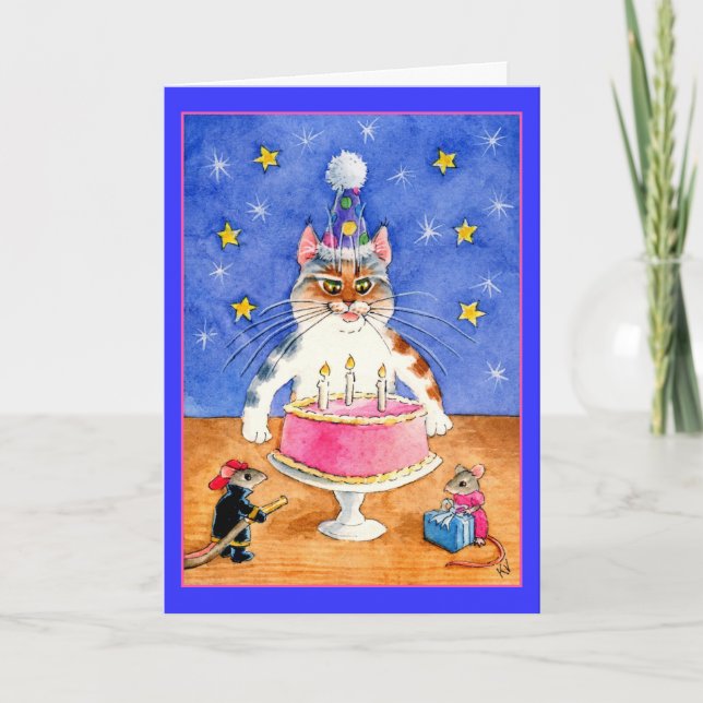 Funny cat and mouse birthday card (Front)