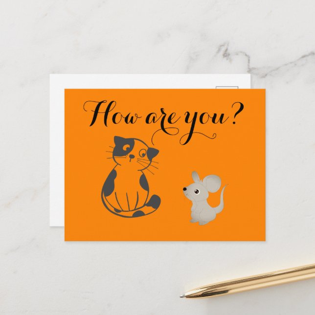 Funny Cat and Mouse Postcard – Playful Pet Design (Front/Back In Situ)