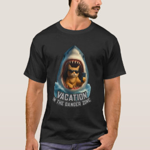 Funny Cat and Shark Vacation Cool tee Design Meme 