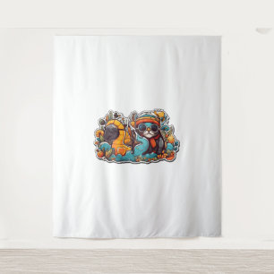 funny cat and turtle tapestry