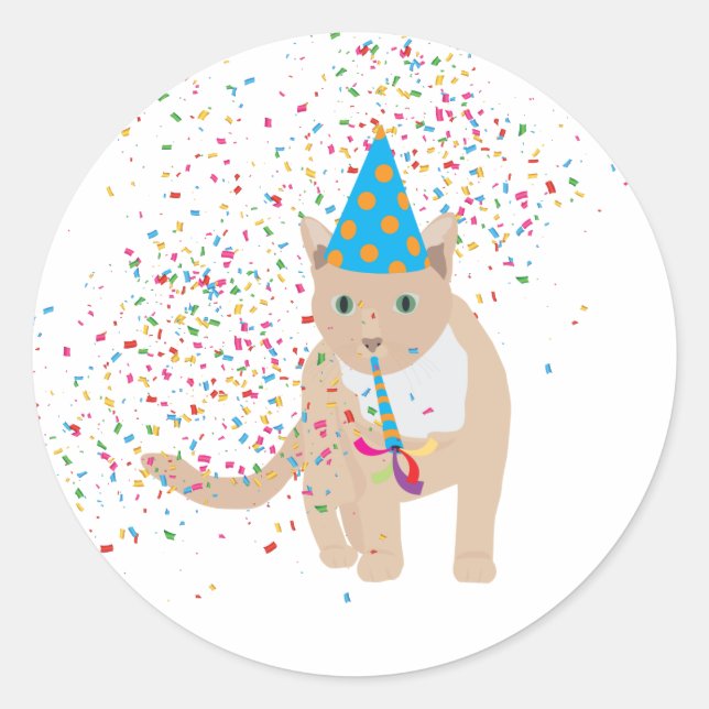 Funny Cat Animals Having a Party  Classic Round Sticker (Front)
