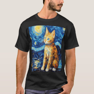 Funny cat art painting Cat Lover Starry Night Cat  T-Shirt
