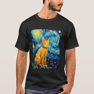 Funny cat art painting Cat Lover Starry Night Cat  T-Shirt