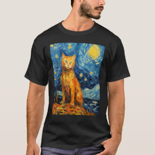 Funny cat art painting Cat Lover Starry Night Cat  T-Shirt
