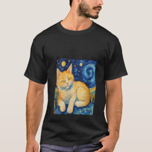 Funny cat art painting Cat Lover Starry Night Cat  T-Shirt