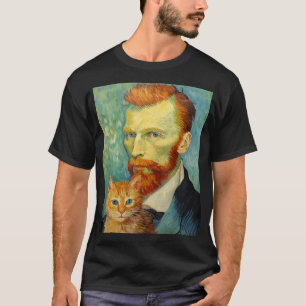 Funny cat art painting Cat Lover Starry Night Cat T-Shirt