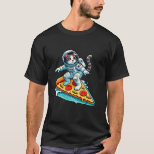 Funny Cat Astronaut Astro Pizza Boarding Men Women T-Shirt