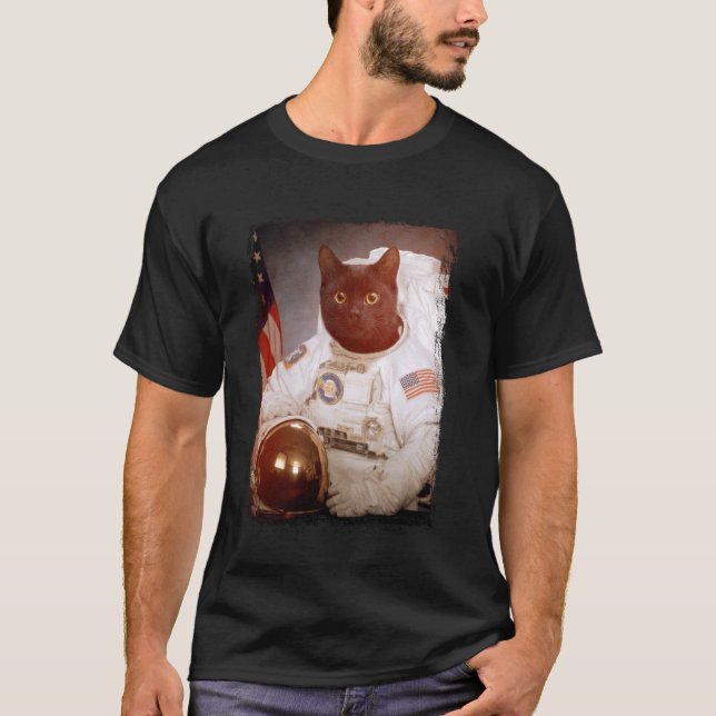 Funny Cat Astronaut Moon Space Mission Animal Astr T-Shirt (Front)
