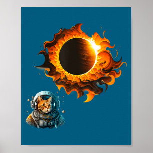 Funny Cat Astronaut Watching Solar Eclipse Poster
