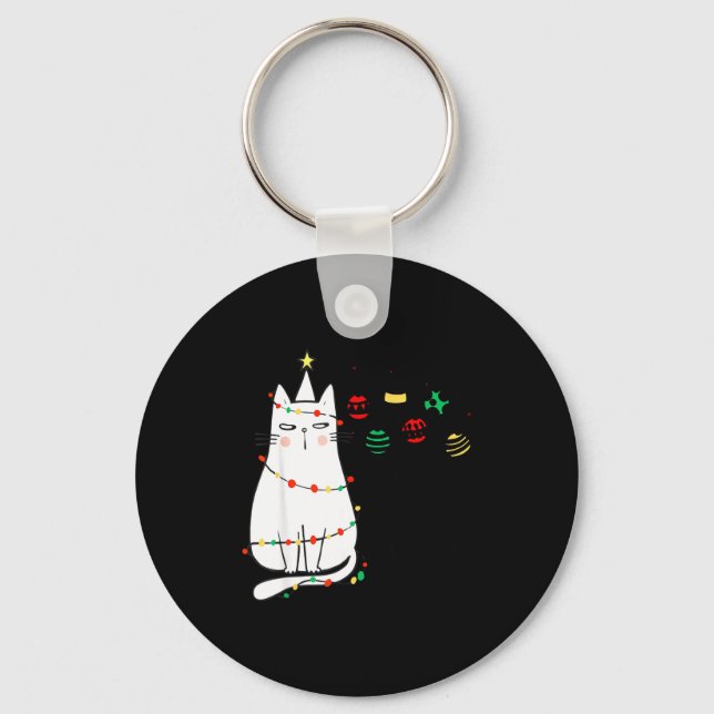Funny Cat Ball Buster Christmas Humor  Keychain (Front)