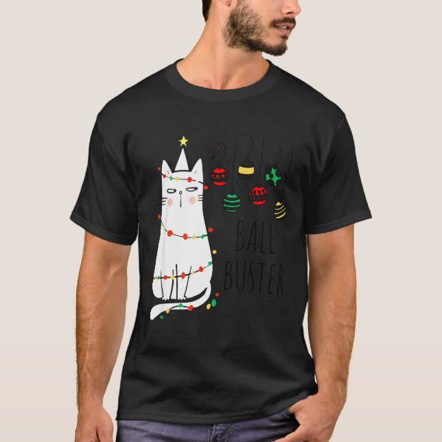 Funny Cat Ball Buster Christmas Humor  T-Shirt (Front)