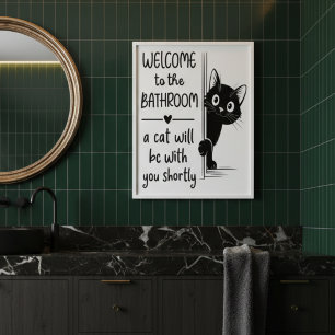 Funny Cat Bathroom Poster
