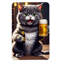 Funny Cat Beer Magnet - Refrigerator Joke Gift