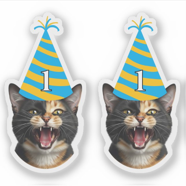 Funny Cat Birthday Sticker – Custom Face & Age (Front)