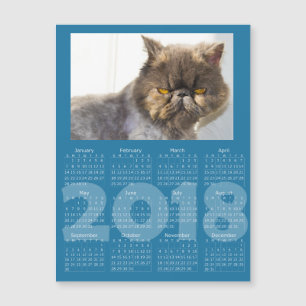Funny Cat Blue 2018 Calendrier Carte magnétique