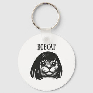 Funny Cat Bob Hairstyle Bobcat Humourous Cats Cat Keychain