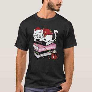 Funny Cat Books Meowy Christmas Coffee Cat Books L T-Shirt